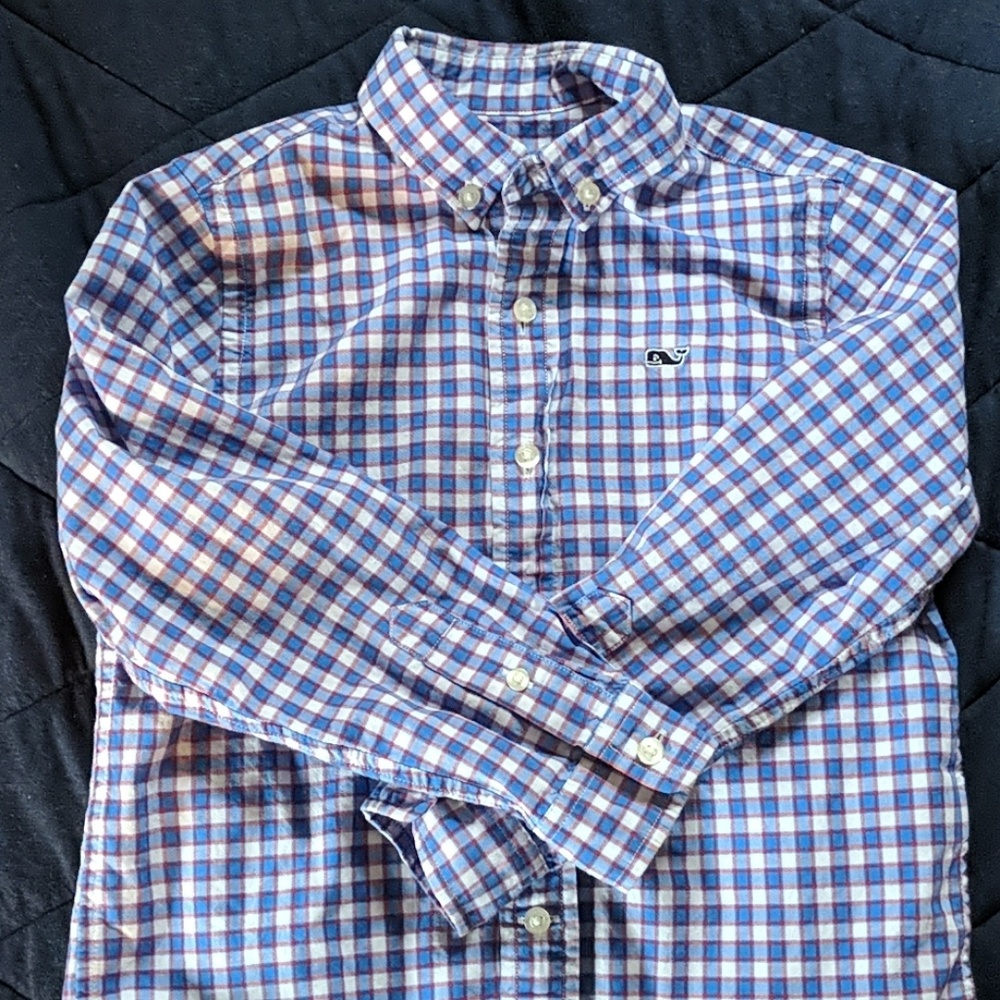 Boy's VV Checked Button Down - Red/Blue/White